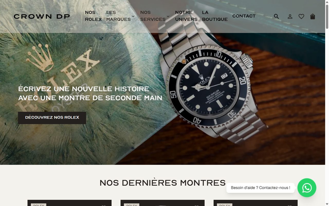 La page d'accueil de Crown-DP, montres de luxe de seconde main à Strasbourg