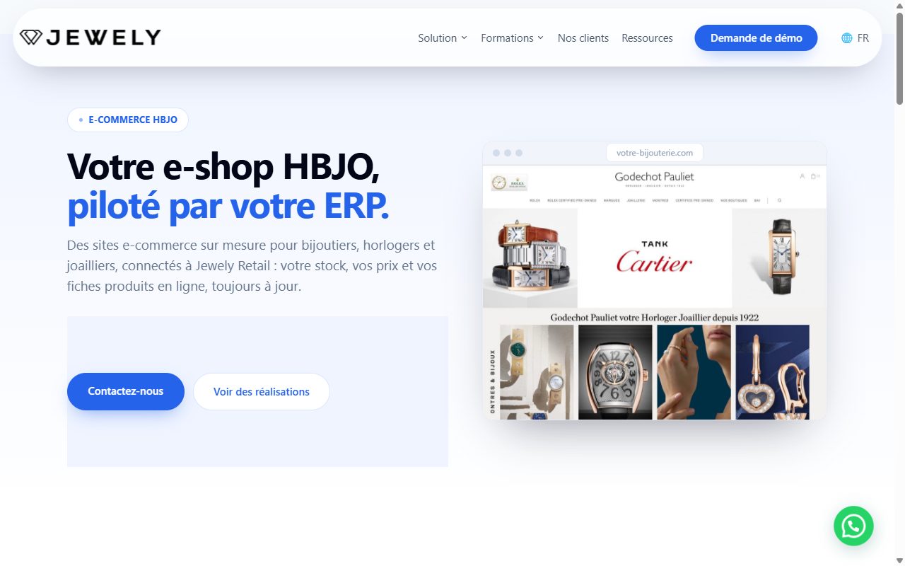 La page e-commerce de Jewely : un e-shop piloté par l'ERP